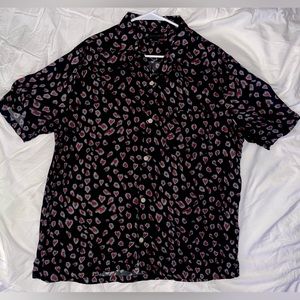 All Saints Casual Button Down in Cheetah/Heart print